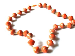 Orange Unique Handmade Paper bead recycled Necklace