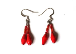 Red Unique Handmade Paperbead recycled Earring
